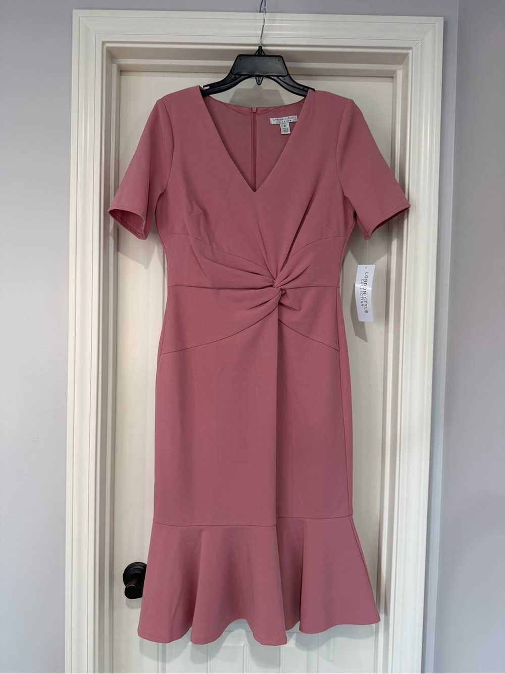 London Style Dusty Rose Twist-Front Midi Dress